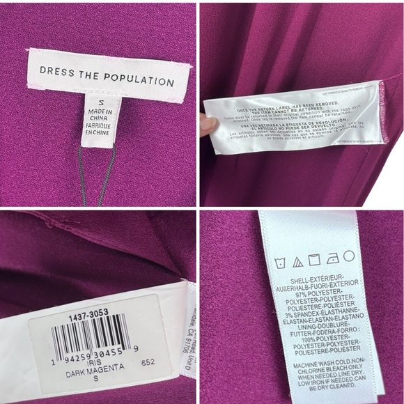 DRESS THE POPULATION IRIS DARK MAGENTA CREPE FITTED HIGH SLIT FLOOR LENGTH GOWN - Picture 14 of 14